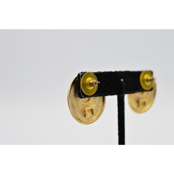 Vintage Pierced Earrings Dangle Brushed Gold Chunky Round Pearl NOS 1980s 9E - Picture 7 of 7